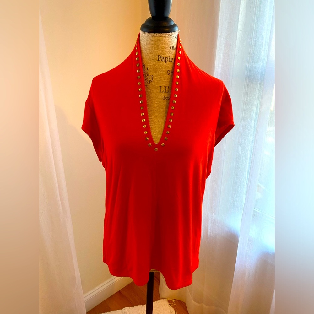 Carmen red T shirt with metallic studs
